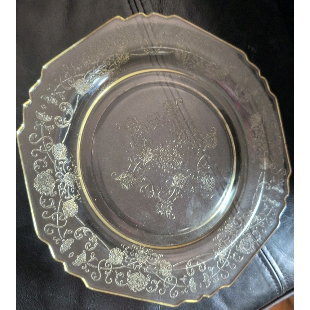 Yellow Depression Glass 2 Plates Florentine #1 Pattern by Hazel Atlas Poppy 8.5"